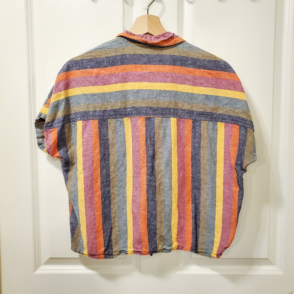 Madewell Rainbow Stripe Tie Front Short Sleeve Top - Picture 3 of 6
